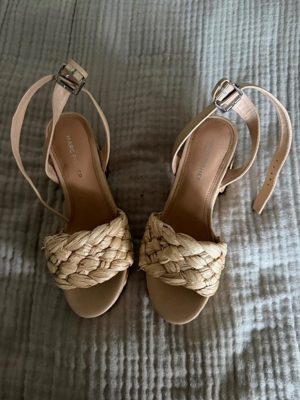 Marc Fisher Natural Woven Platform Wedge Sandals